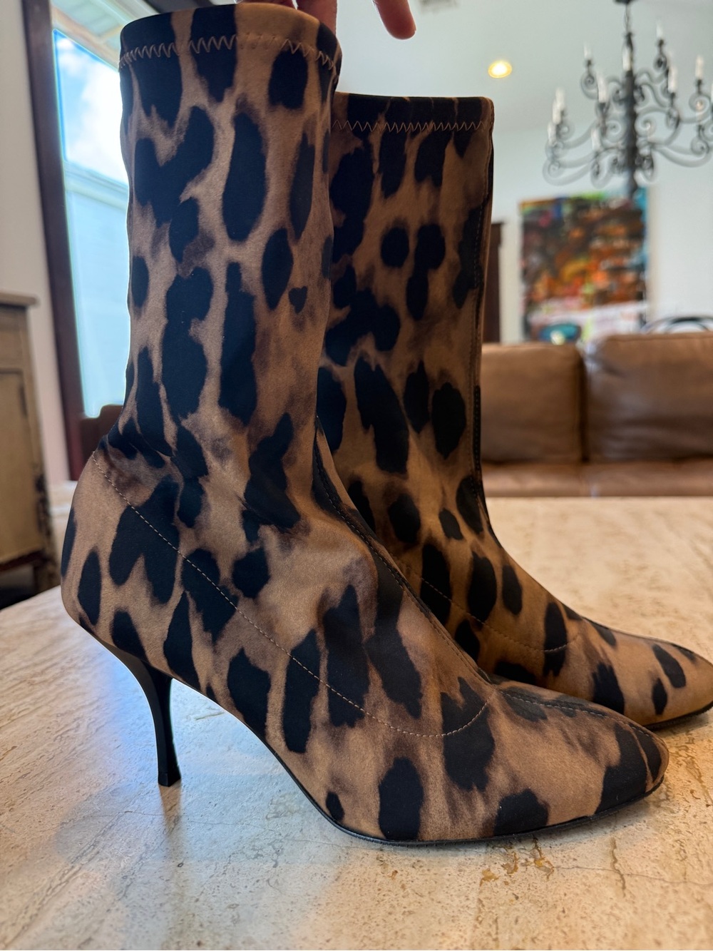 Stuart Weitzman Leopard Print Stretch Sock Booties - Women's Brown/Black